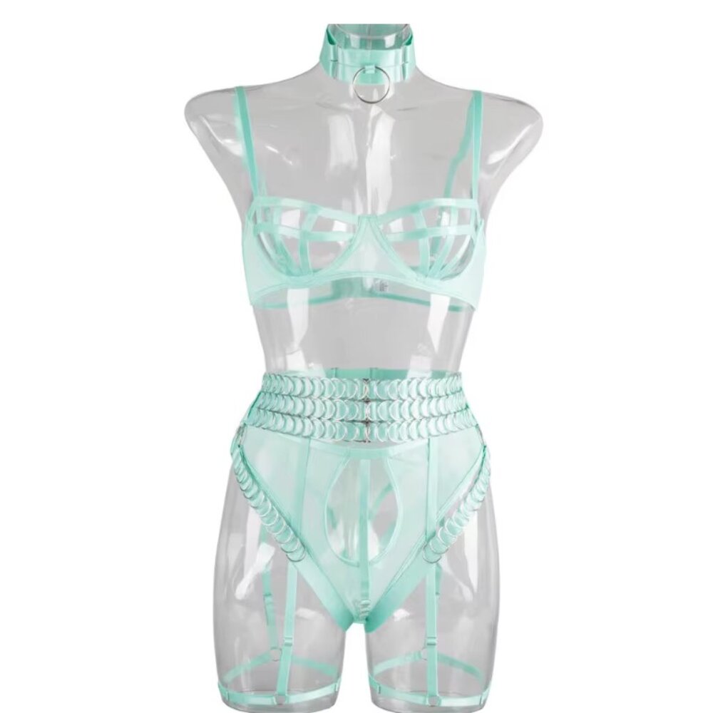5-Pcs Pierced Multi-Strap Wear Panty Backless Women's Kink Set Lingerie